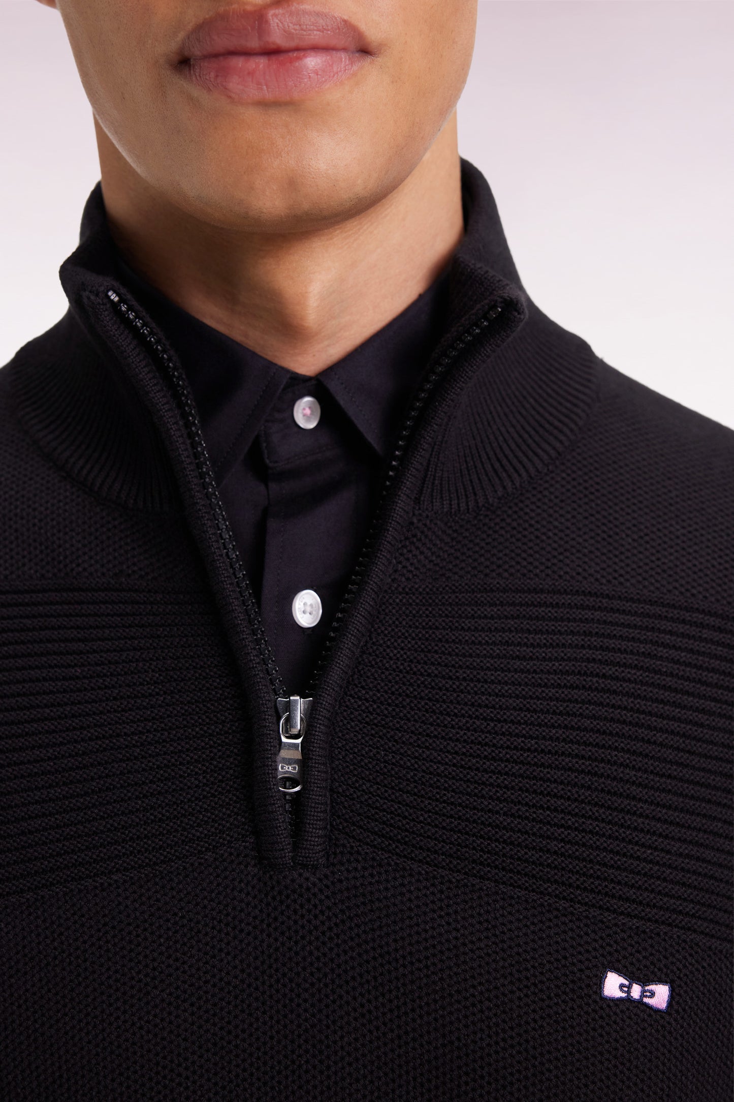 Pull col camionneur en coton noir effet de rayure