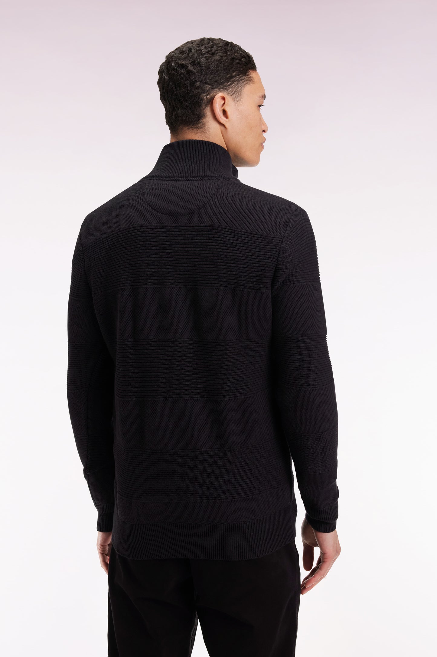 Pull col camionneur en coton noir effet de rayure