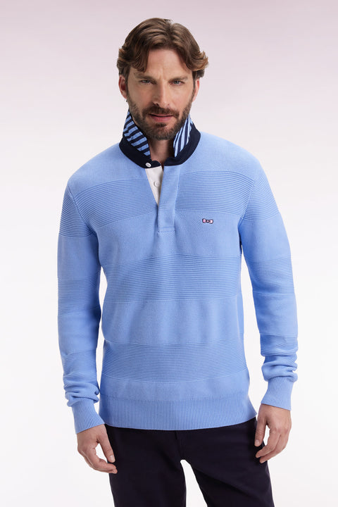 Pull col maillot en coton ciel à effet de rayure - Image 1