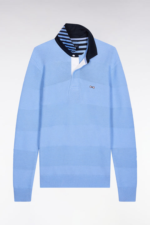 Pull col maillot en coton ciel à effet de rayure - Image 2