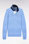 Pull col maillot en coton ciel à effet de rayure