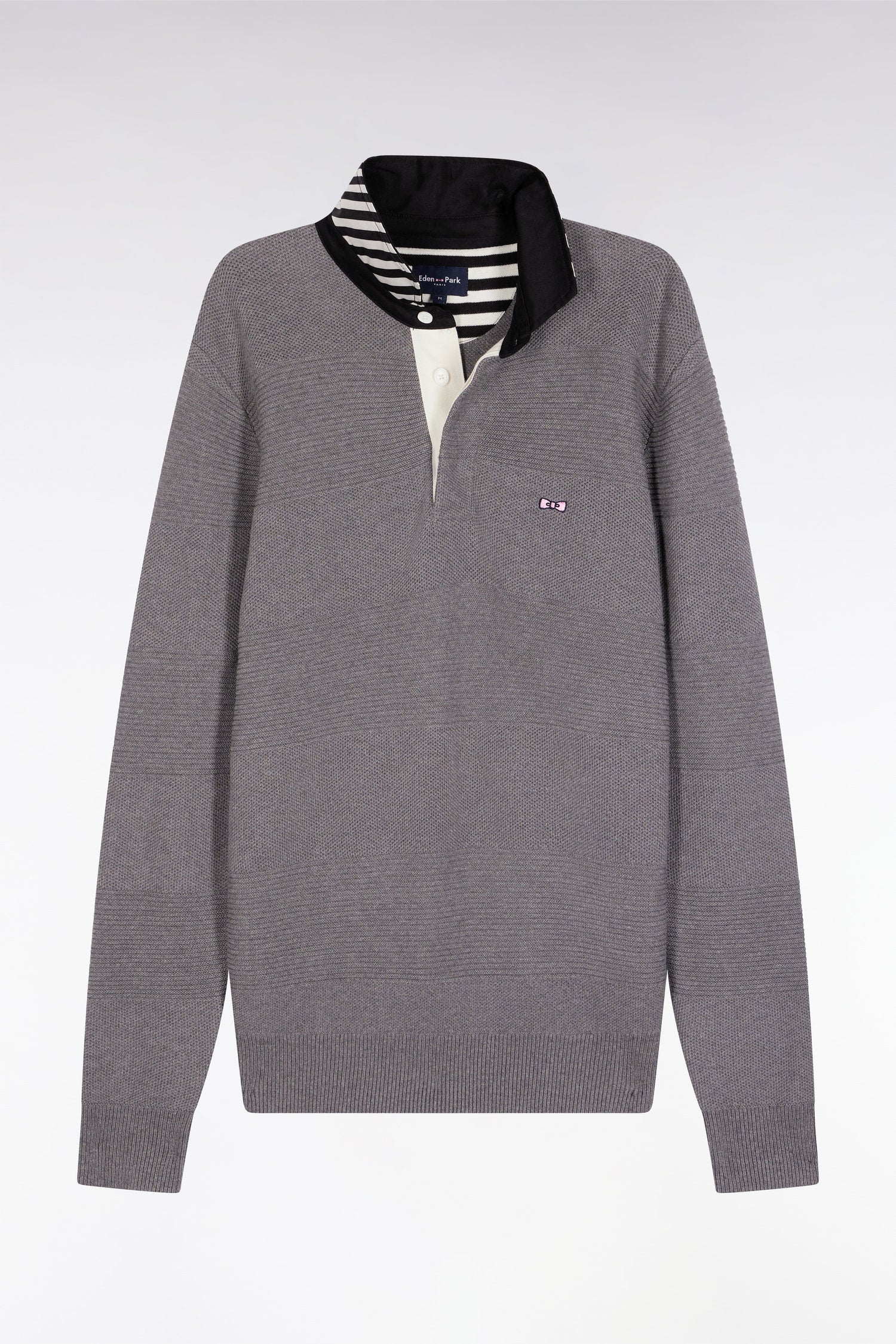 Pull col maillot en coton gris à effet de rayure – Eden Park