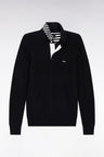 Pull col maillot en coton noir à effet de rayure