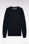 Pull col rond en coton marine à effet de rayure