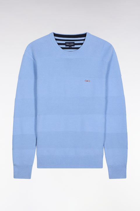 Sky cotton round-neck sweater with stripe effect - Image 2