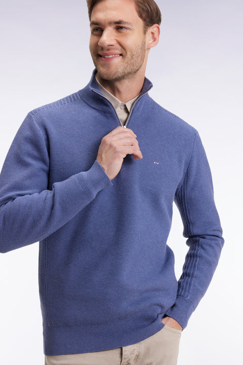 Pull col camionneur en coton nid d'abeille bleu - Image 3