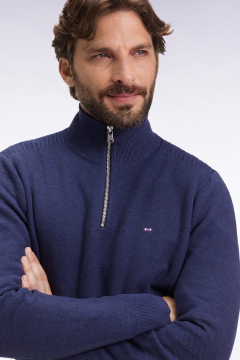 Pull col camionneur en coton nid d'abeille marine - Image 3