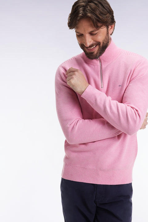 Pull col camionneur en coton nid d'abeille rose - Image 3