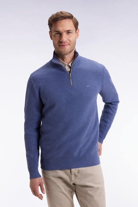 Pull col camionneur en coton nid d'abeille bleu - Image 1