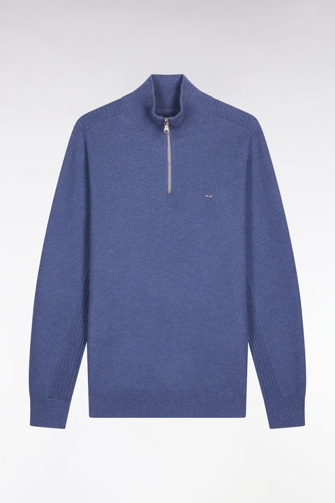 Pull col camionneur en coton nid d'abeille bleu - Image 2