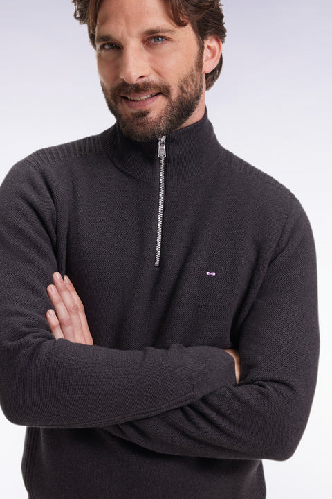 Pull col camionneur en coton nid d'abeille gris foncé - Image 3