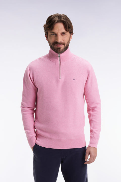 Pull col camionneur en coton nid d'abeille rose - Image 1