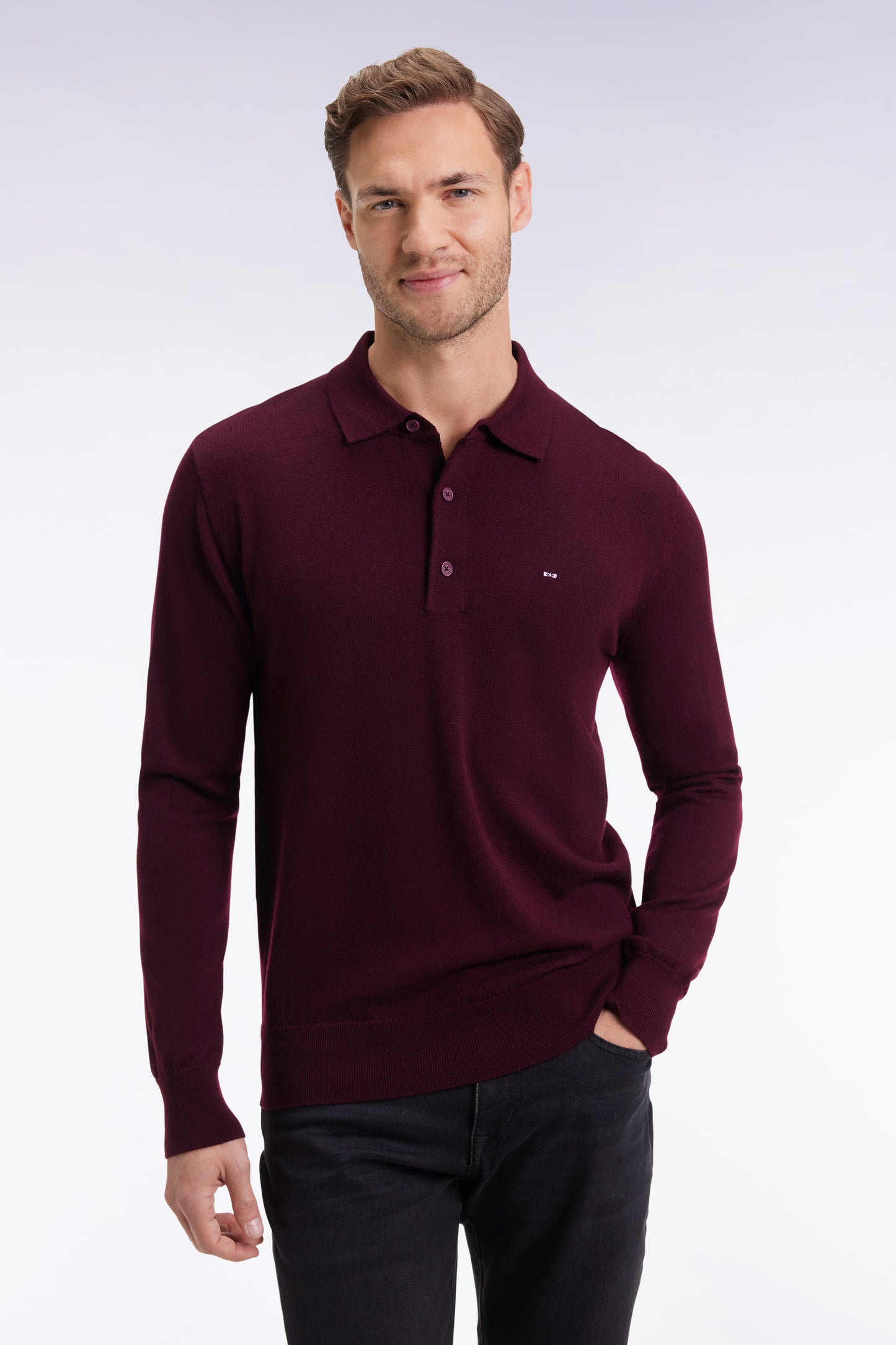 Pull col maillot en laine mérinos bordeaux