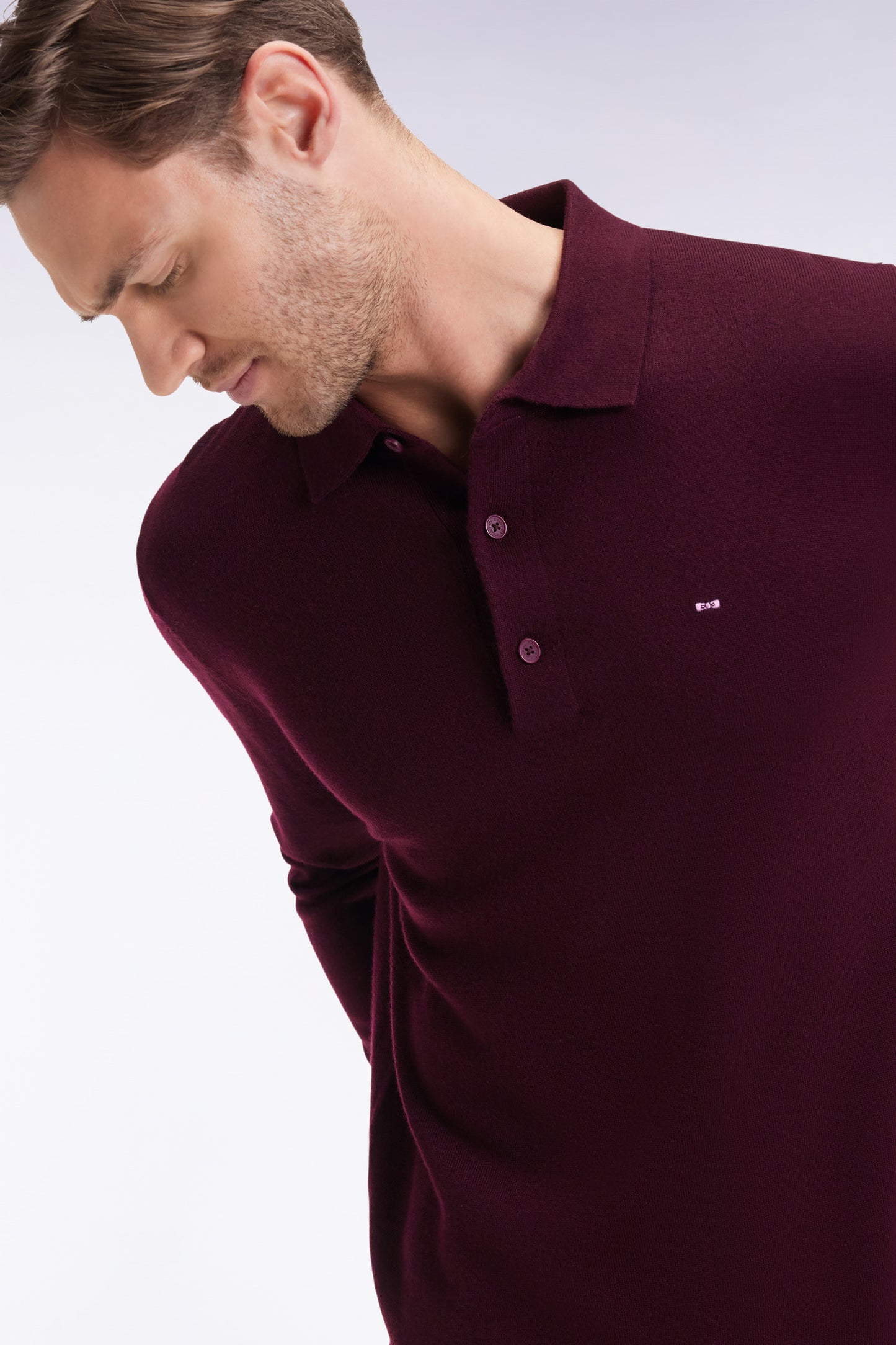 Pull col maillot en laine mérinos bordeaux