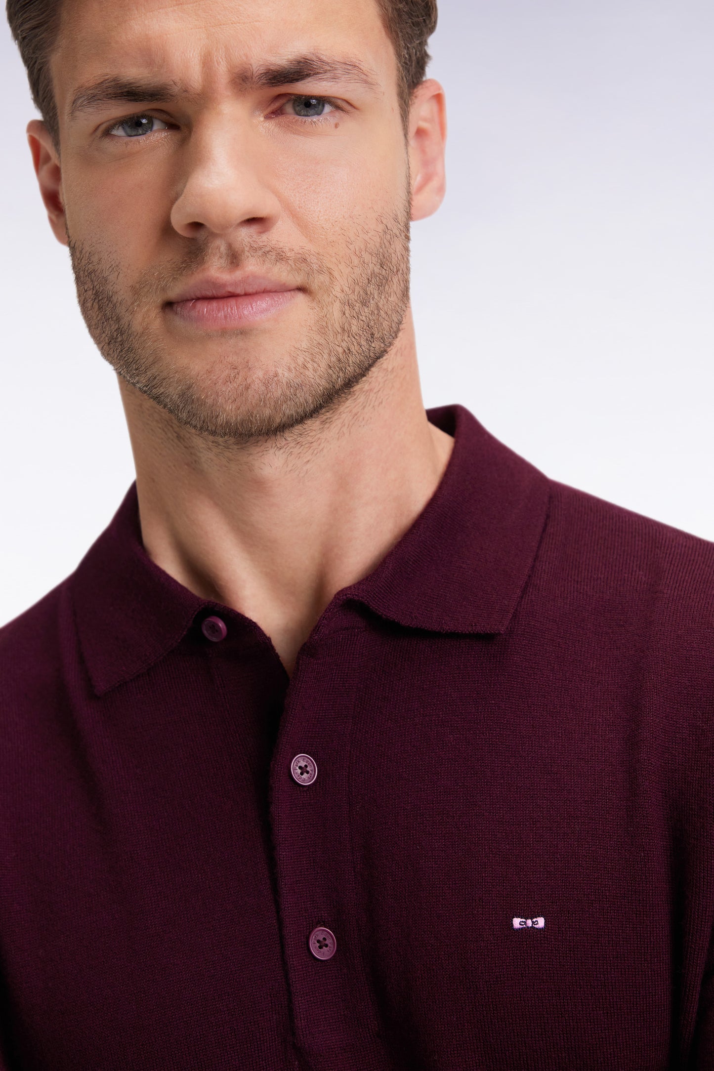 Pull col maillot en laine mérinos bordeaux