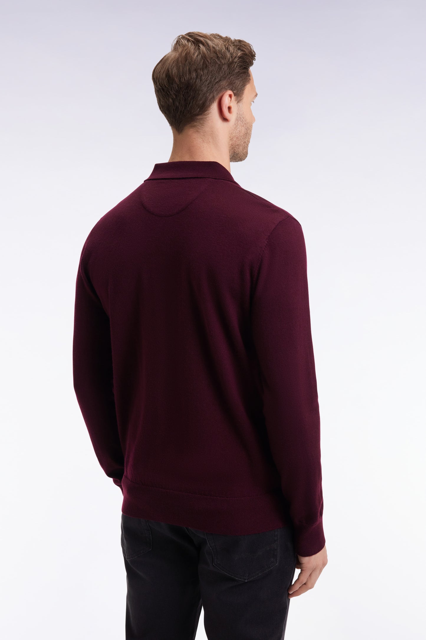 Pull col maillot en laine mérinos bordeaux