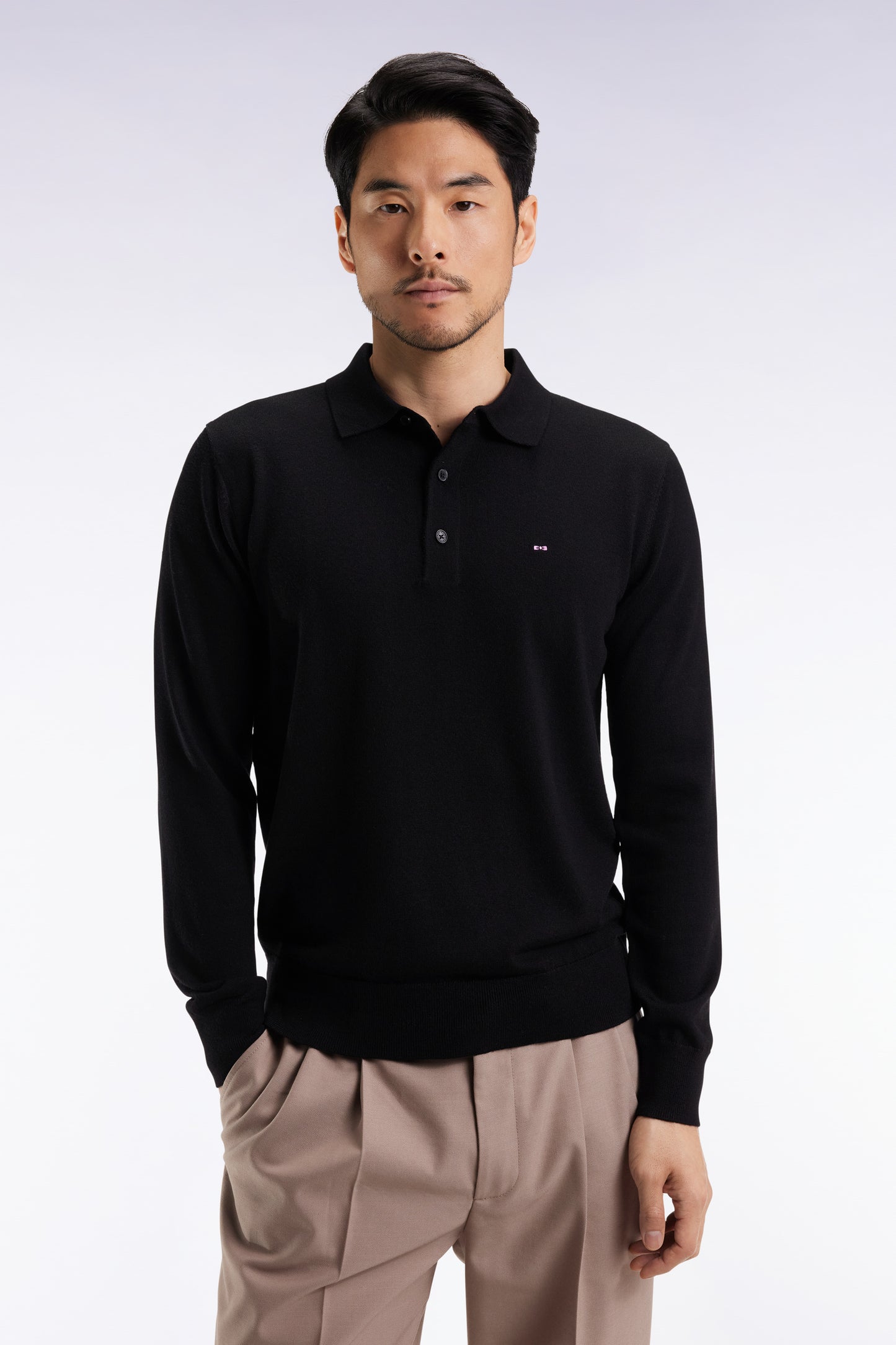 Pull col maillot en laine mérinos noir