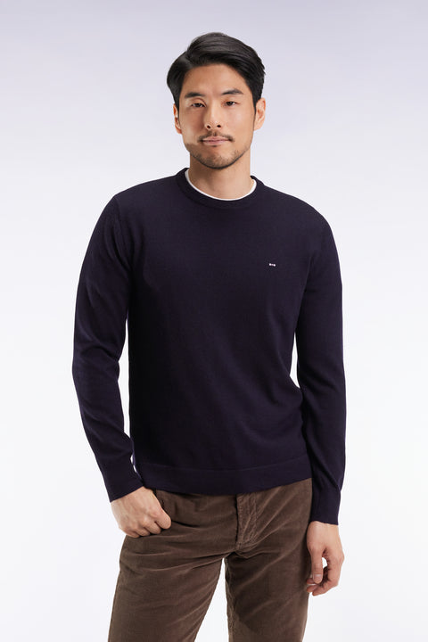 Pull col rond en laine mérinos marine - Image 1