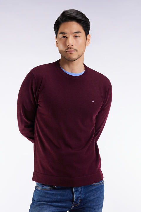 Pull col rond en laine mérinos bordeaux - Image 1