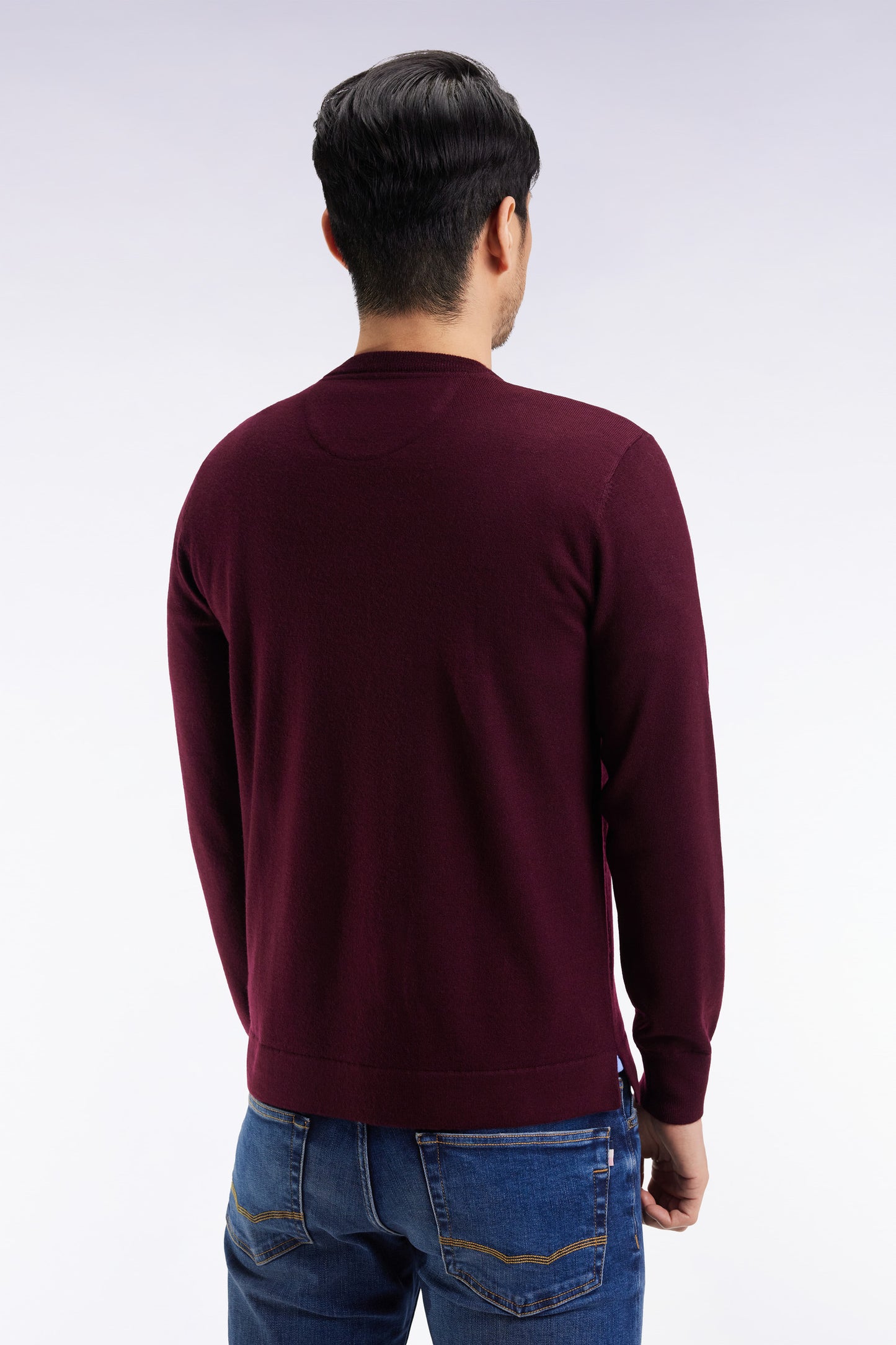 Pull col rond en laine mérinos bordeaux