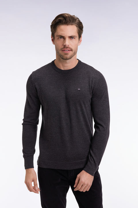 Pull col rond en laine mérinos gris foncé - Image 1