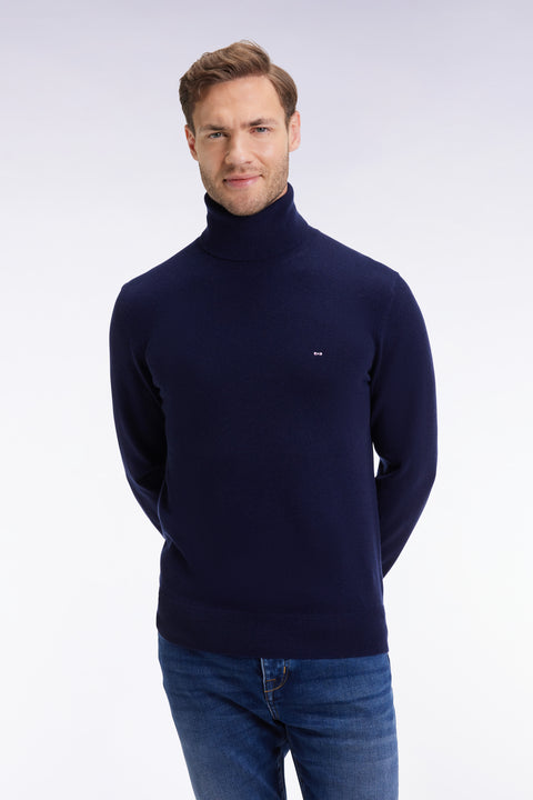 Pull col roulé en laine vierge et cachemire marine - Image 1