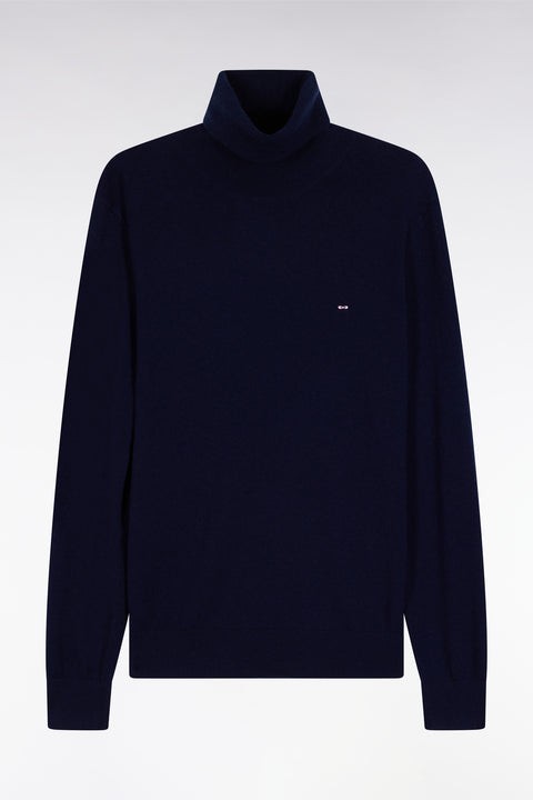 Pull col roulé en laine vierge et cachemire marine - Image 2
