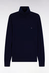Pull col roulé en laine vierge et cachemire marine