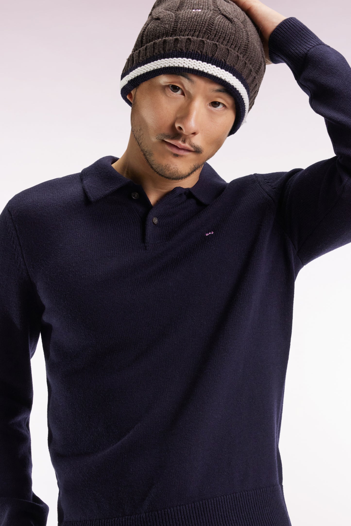 Pull col maillot épais en laine et coton marine