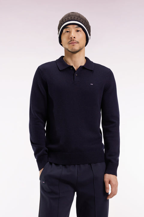 Pull col maillot épais en laine et coton marine - Image 1