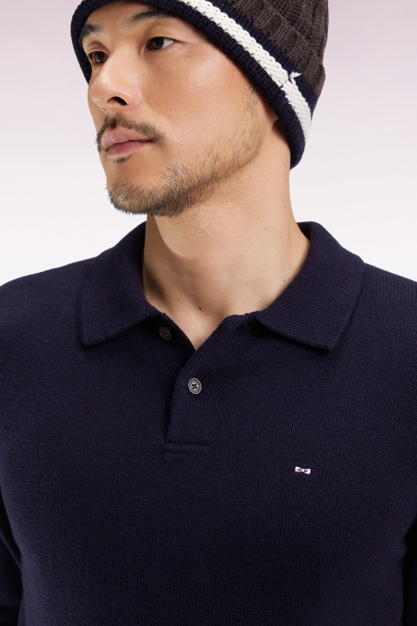 Pull col maillot épais en laine et coton marine