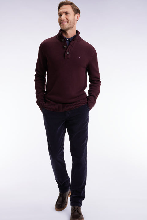 Pull col montant épais en laine et coton bordeaux - Image 3