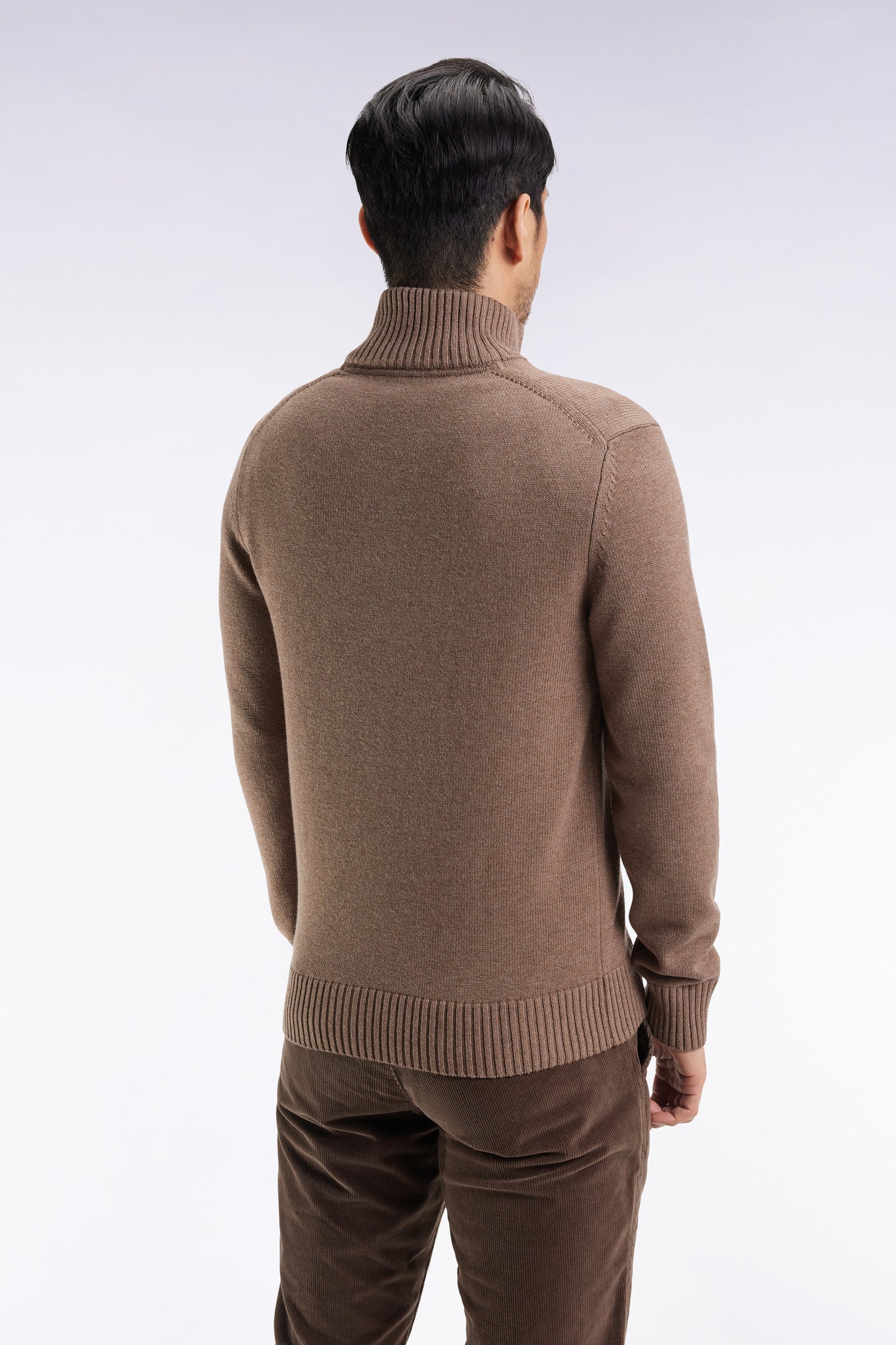 Pull col montant épais en laine et coton marron