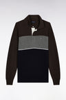 Pull col maillot en laine et coton marine marron et gris