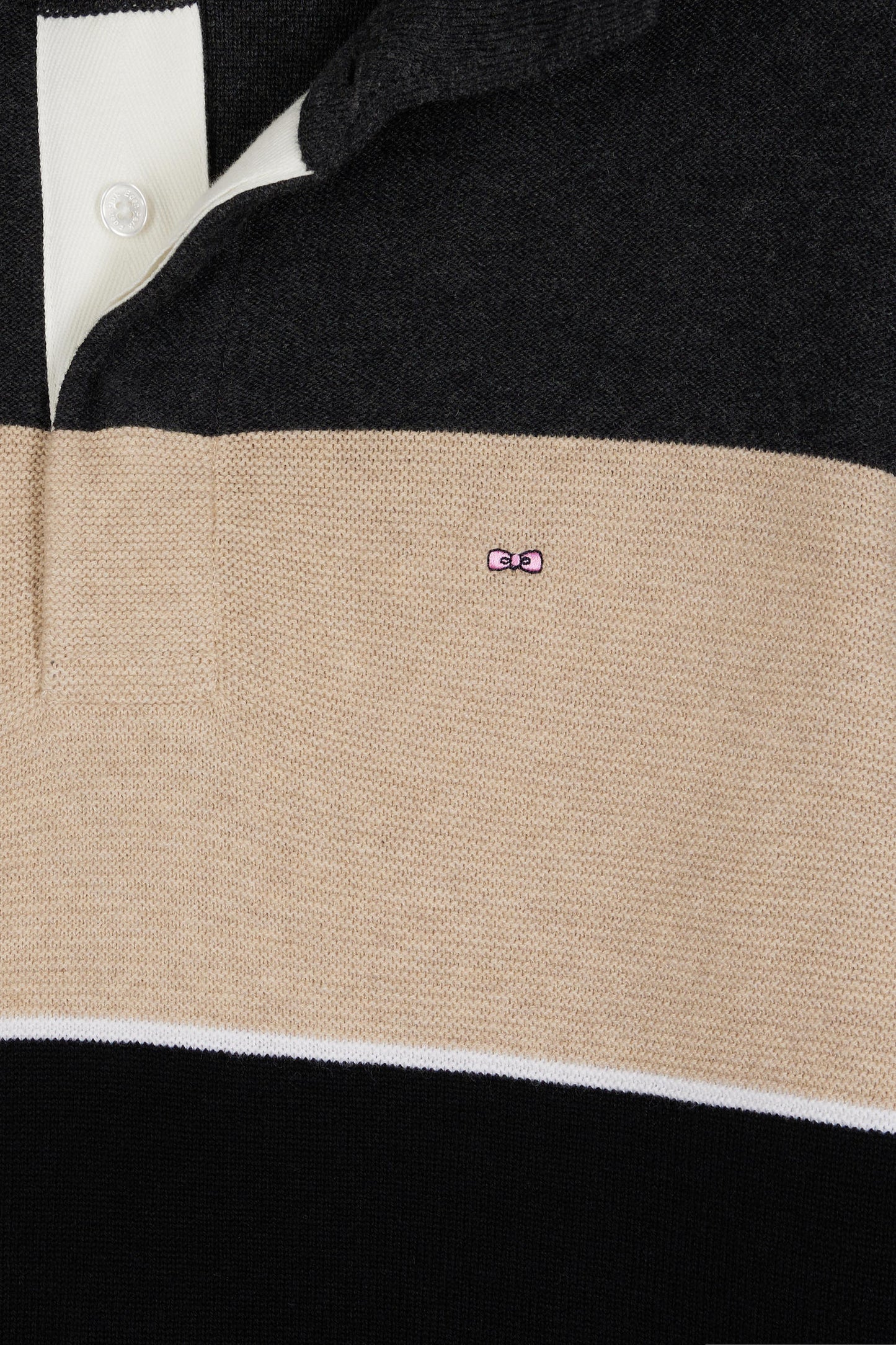 Pull col maillot en laine et coton noir gris et beige