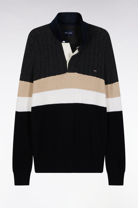 Pull col maillot en laine et coton torsadé noir et gris - Image 2
