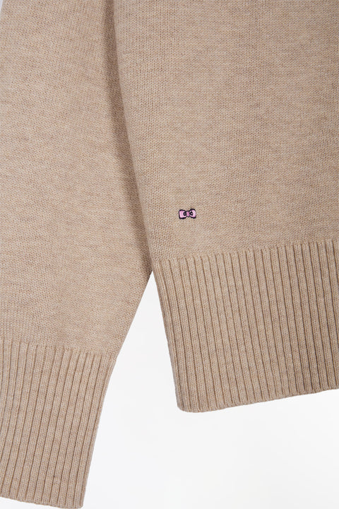 Pull à col rond en laine et coton beige coupe Relaxed - Image 2