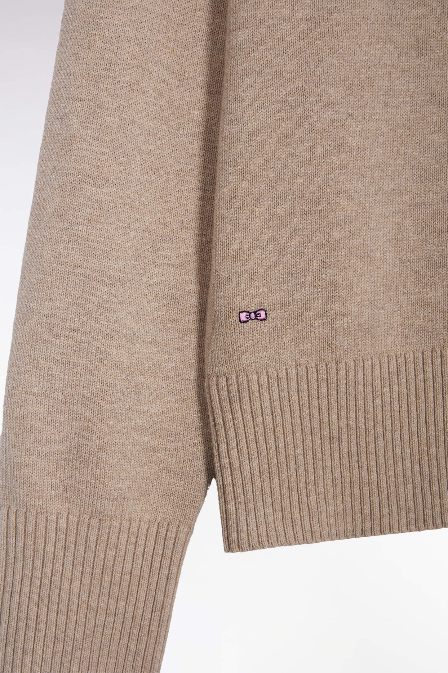 Pull à col V en laine et coton beige coupe Relaxed