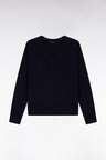 Pull à col V en laine et coton marine coupe Relaxed