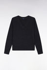 Pull à col V en laine et coton gris coupe Relaxed
