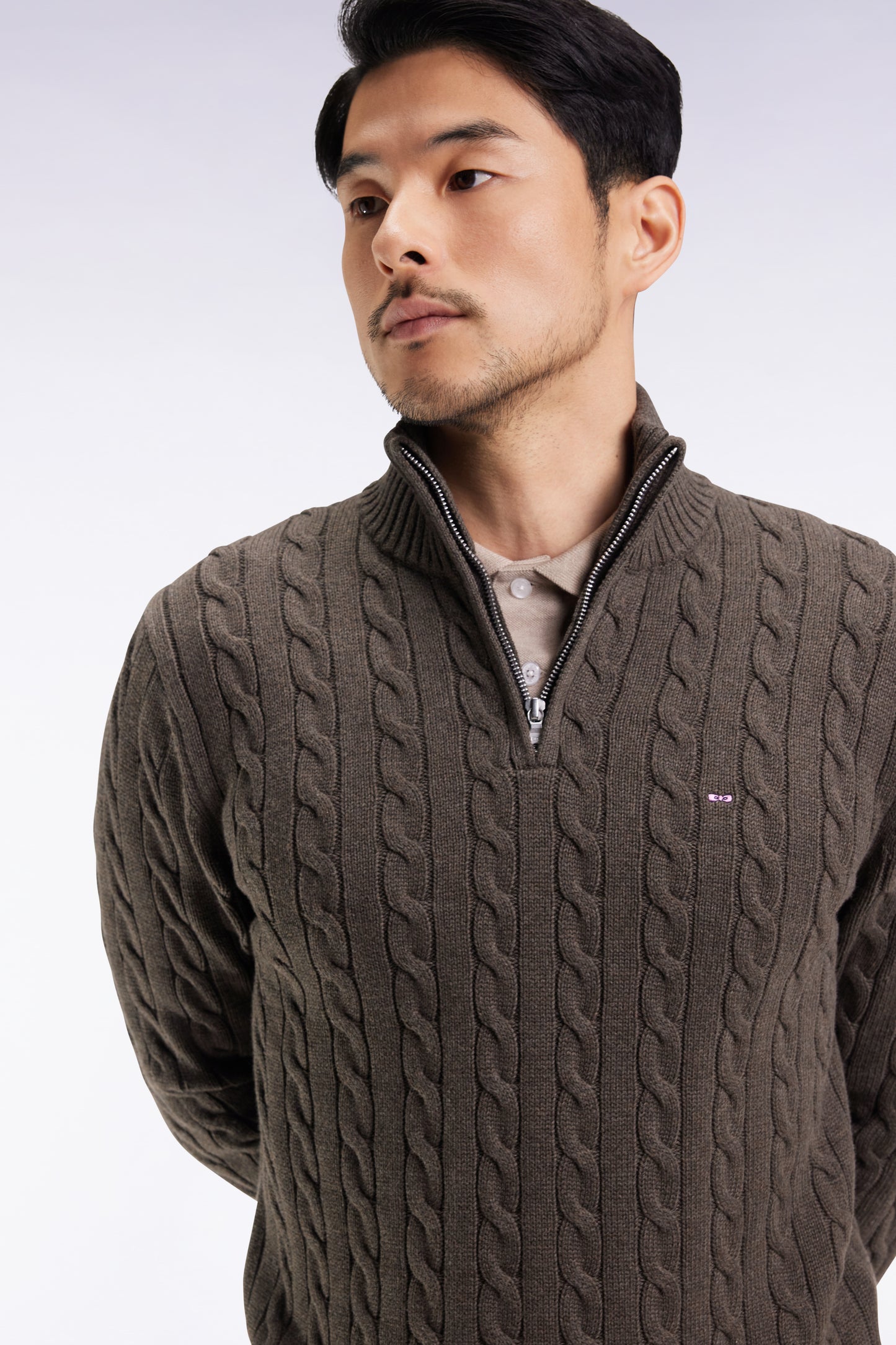 Pull col camionneur en coton torsadé marron