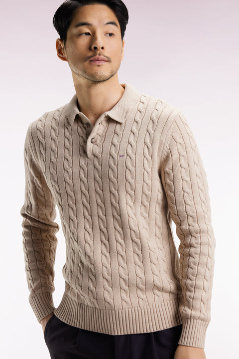 Pull col maillot en coton torsadé beige - Image 3