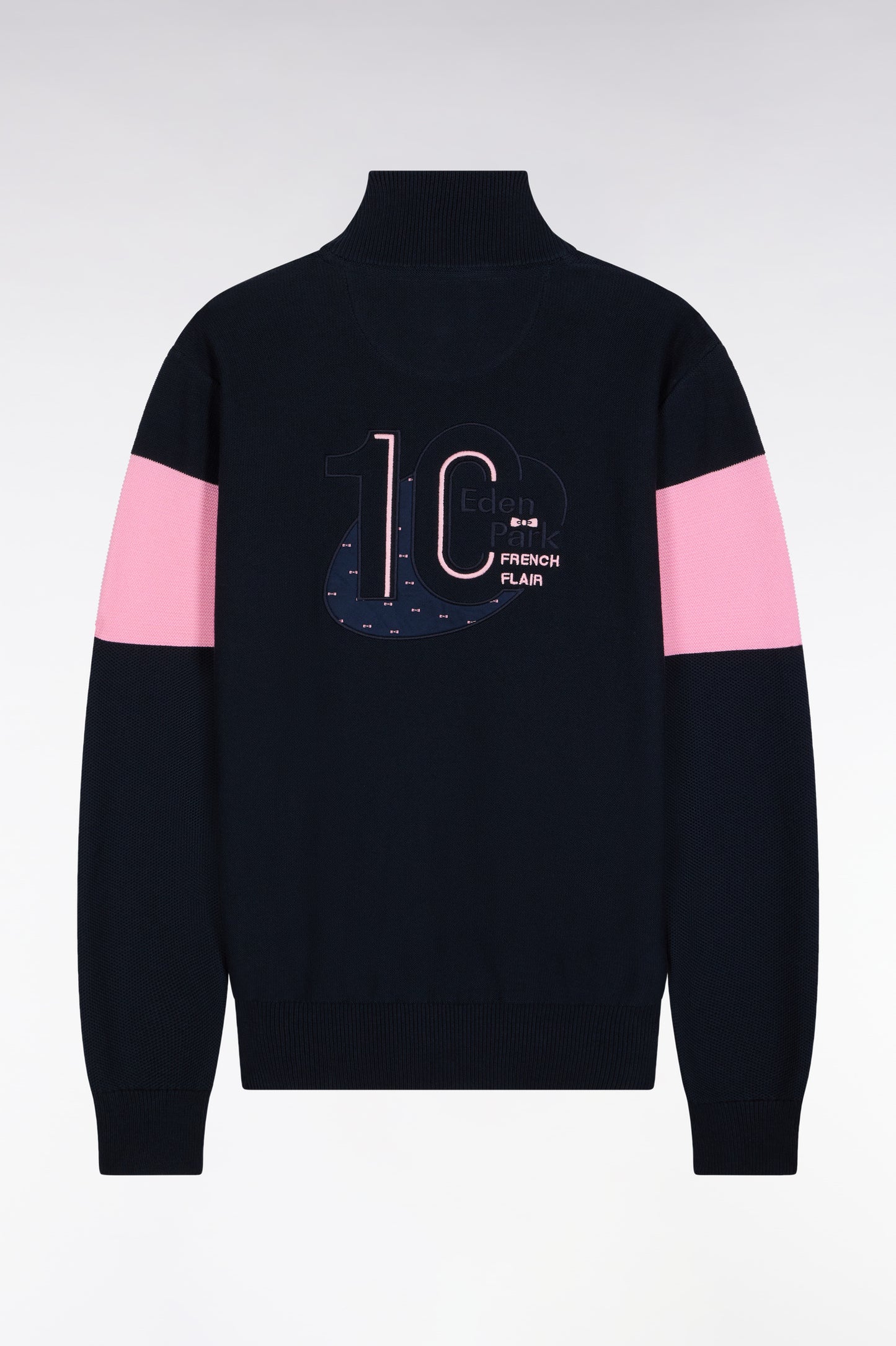 Pull col camionneur en coton marine broderie dos