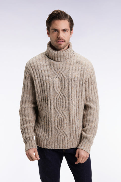 Pull col roulé en laine vierge mélangée beige - Image 1