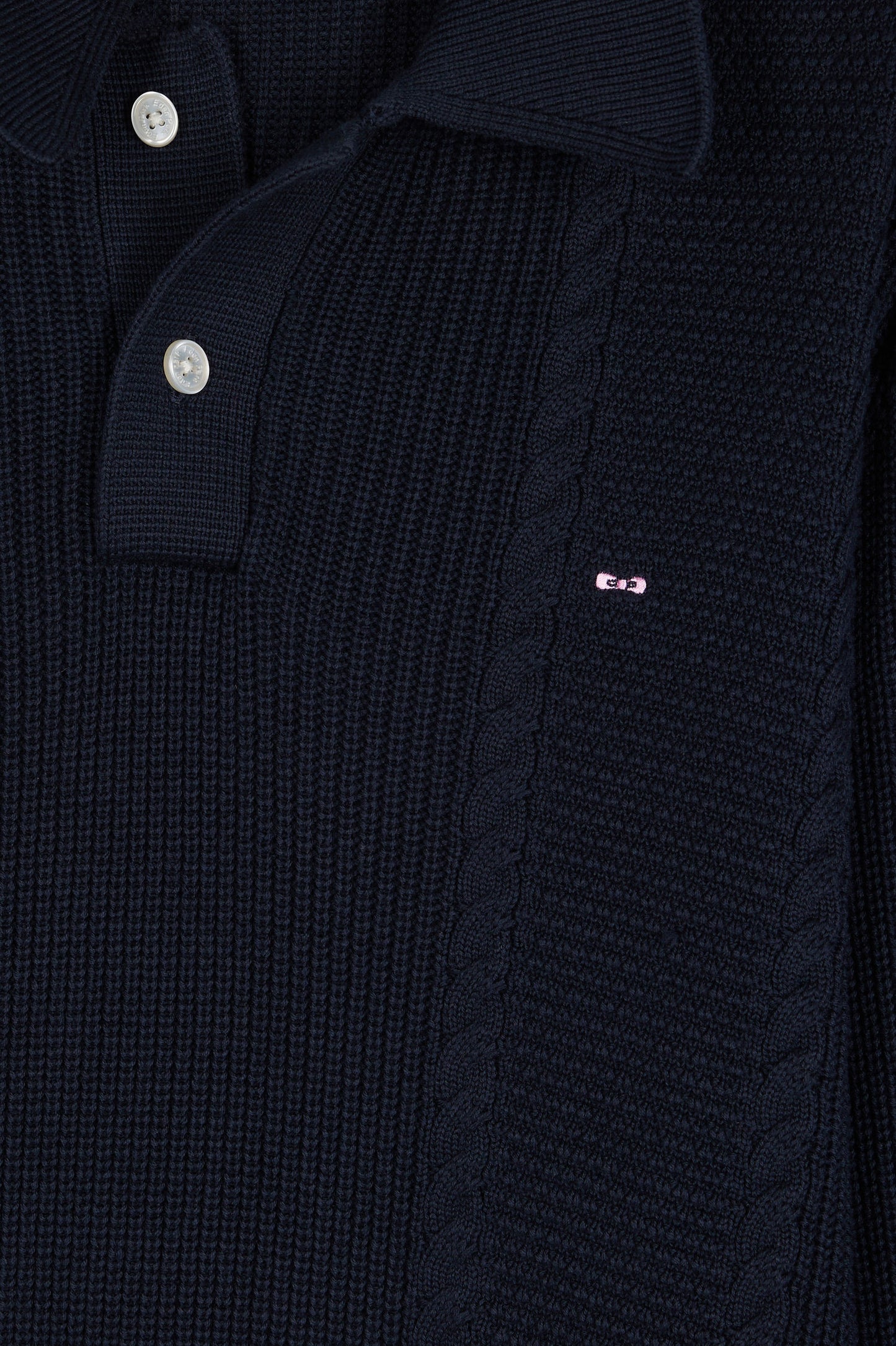 Pull à col polo bleu en coton marine