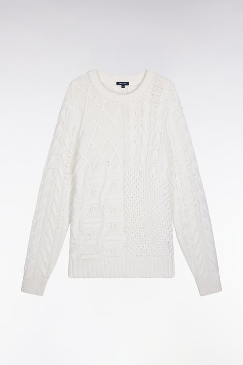 Pull col rond en laine et coton torsadé blanc - Image 2