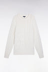 Pull col rond en laine et coton torsadé blanc