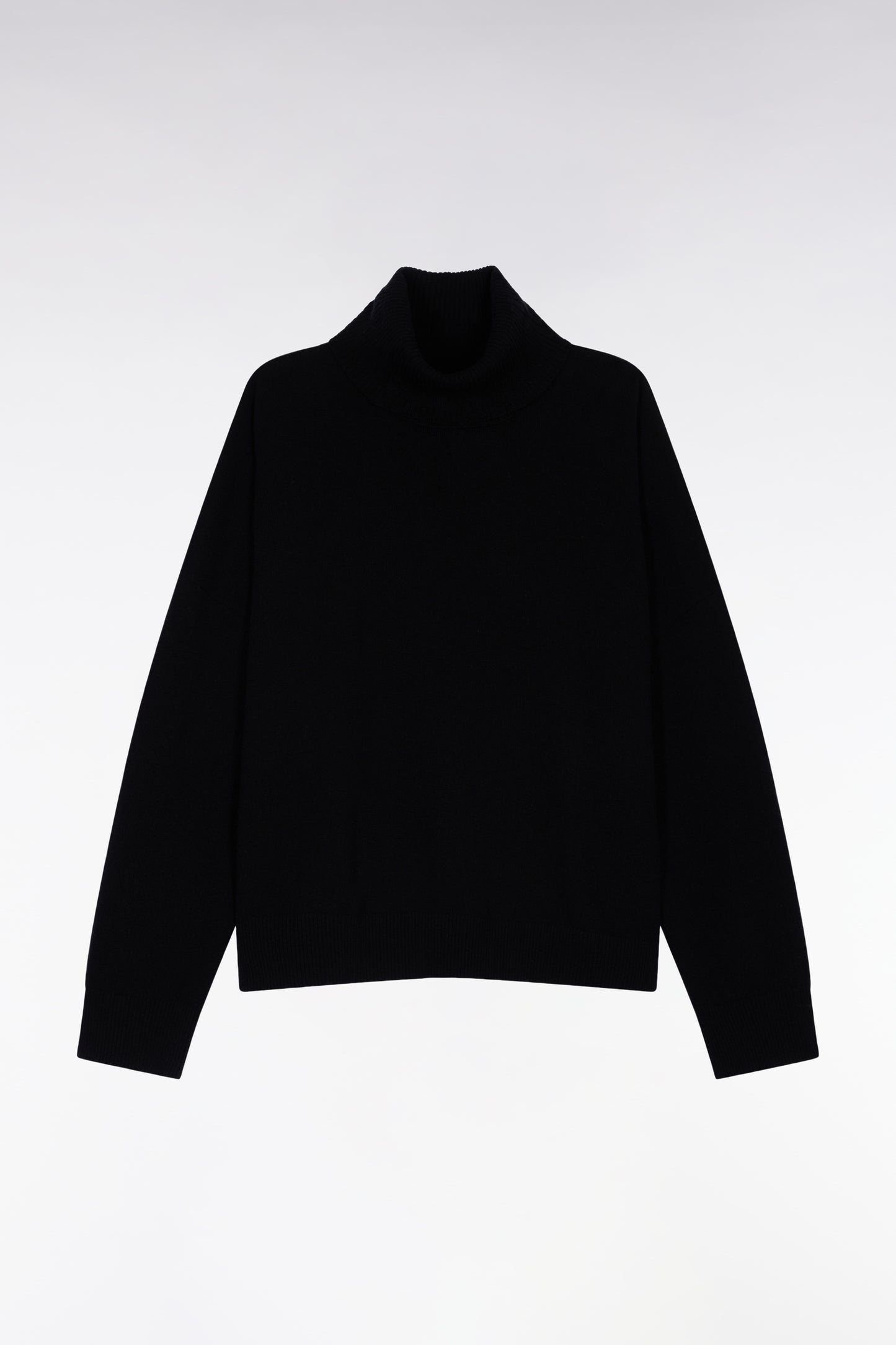 Pull à col roulé en laine et cachemire noir coupe Relaxed