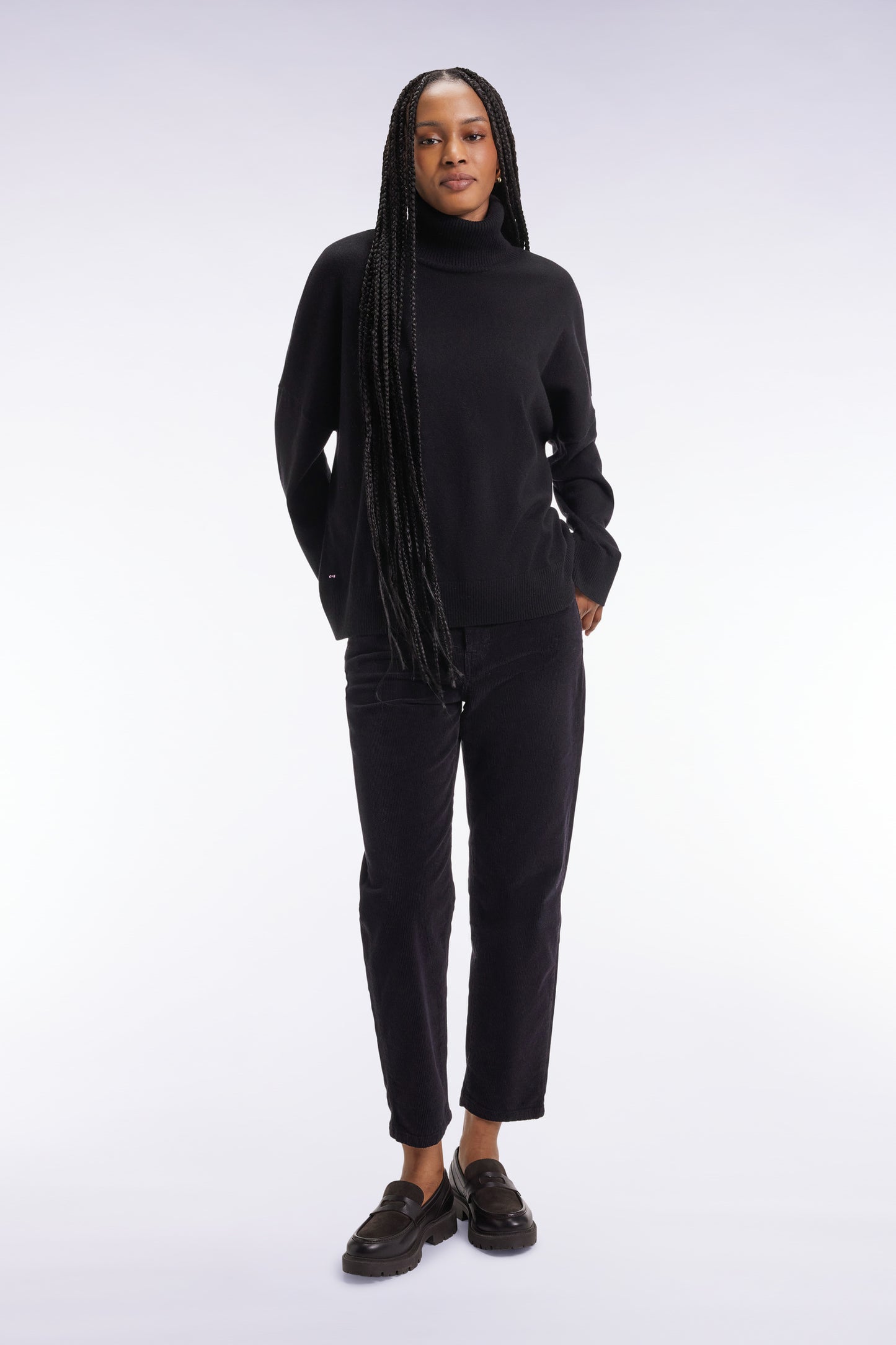Pull à col roulé en laine et cachemire noir coupe Relaxed