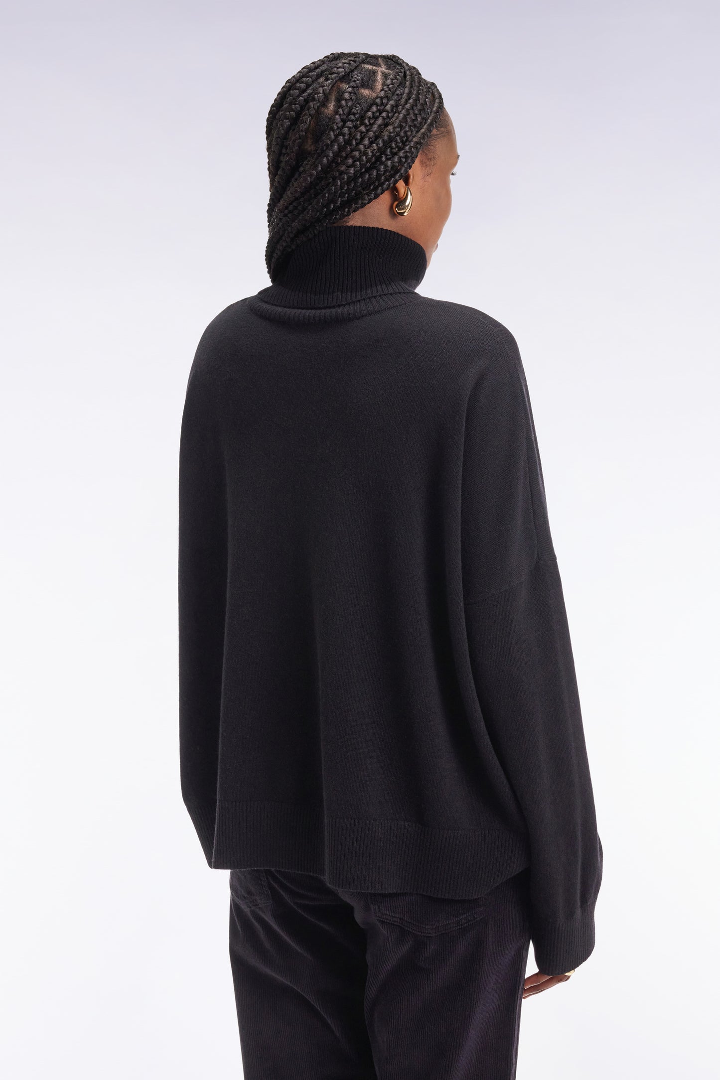 Pull à col roulé en laine et cachemire noir coupe Relaxed